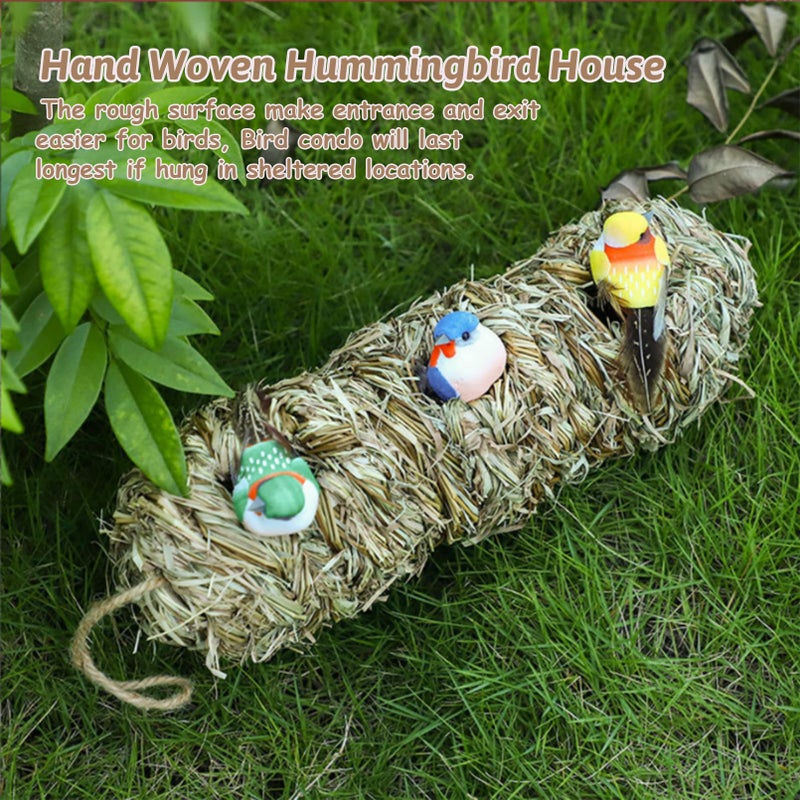 Hamiledyi Hanging Grass Birdhouses Bird Houses for Outside Bird Roosting Pocket Songbirds House Grass Bird Hut Outdoor Shelter for Birds Hanging Bluebird Houses with 3 Holes - Image 2